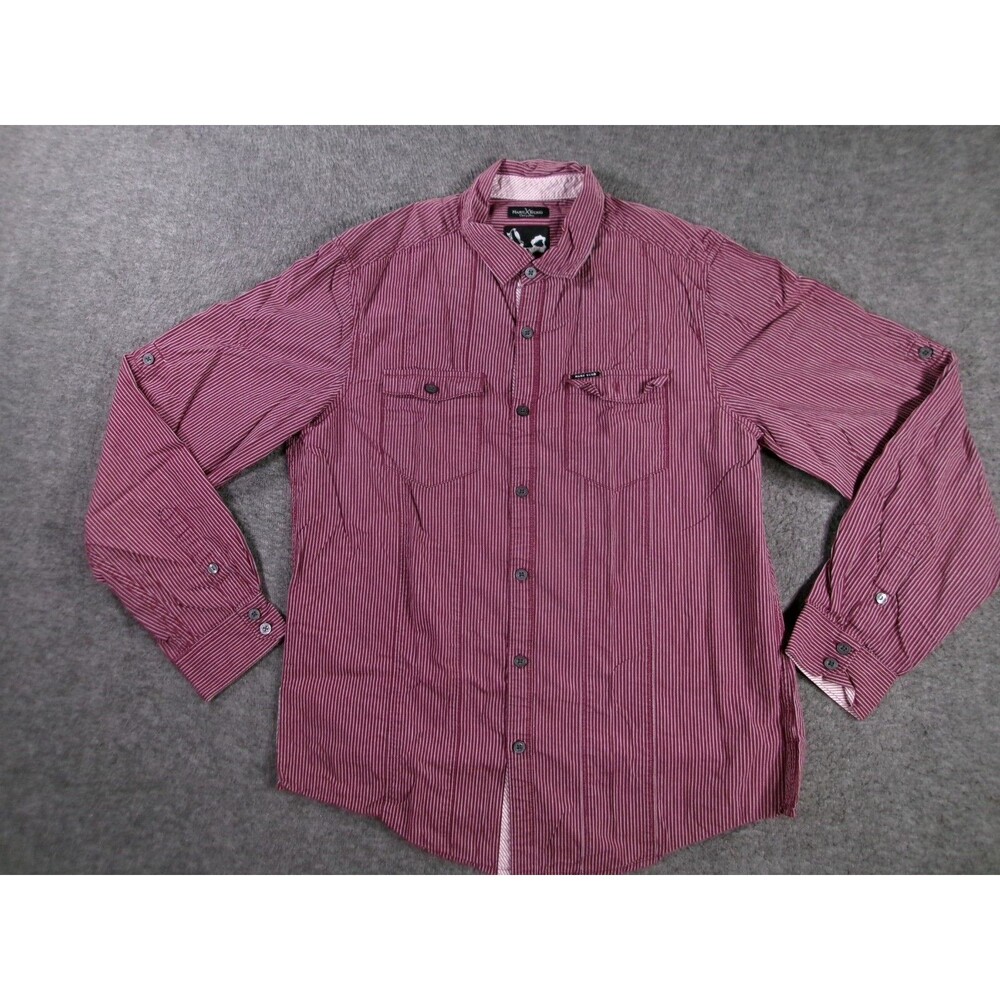 Marc Ecko Cut Sew Shirt Mens Medium Red Striped Flip Cuffs Classic Casual Preppy